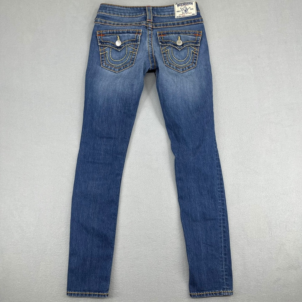 True Religion Skinny Flaps Big T Old Multi Jeans Blue Size 25 Thick Stitch